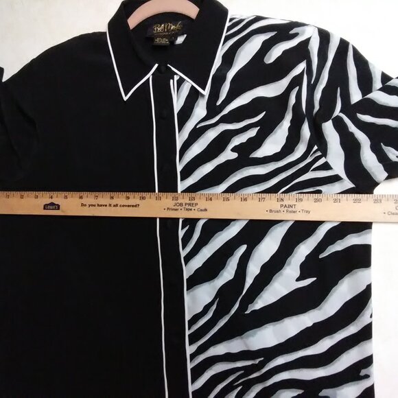 Vintage BOB MACKIE Wearable Art 100% SILK Black Zebra Shirt Large / L - Picture 5 of 14